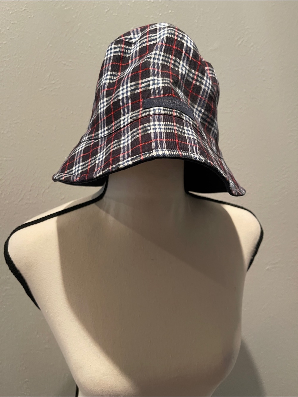 Burberry Navy, Red & White Plaid Bucket Hat - Picture 1 of 6